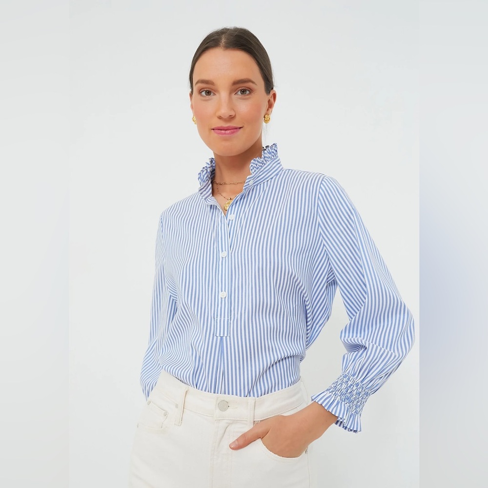 NWT Tuckernuck Blue and White Stripe Teagan Popover Top, XSmall